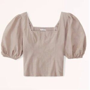 Abercrombie & Fitch Light Brown Square Neck Puff Sleeve Smocked Blouse - Size S